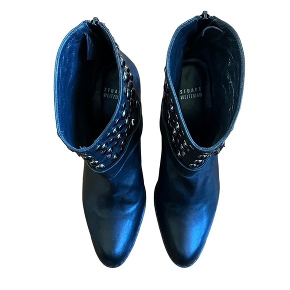 Stuart Weitzman Ankle Boots 8.5 Black Leather Studded Rocker Moto Grunge 3” Heel - Picture 4 of 12